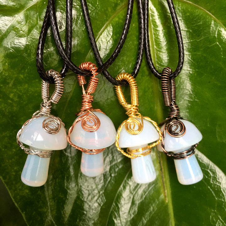 Olivenorma Hand Wound Natural Crystal Mushroom Necklace - Opal - Rose Gold - image 27