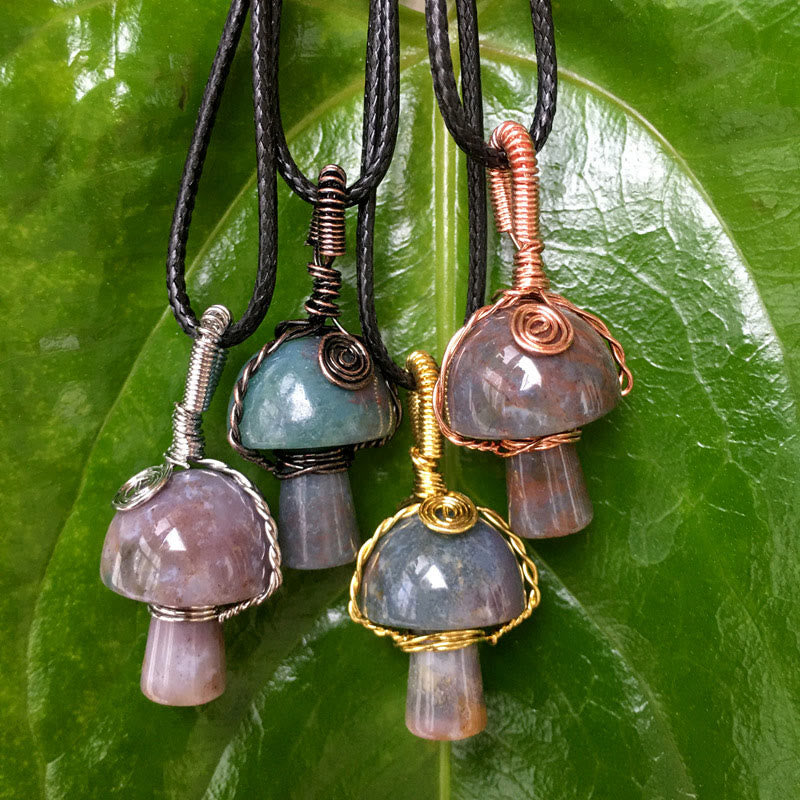 Olivenorma Hand Wound Natural Crystal Mushroom Necklace - Indian Agate - Rose Gold - image 43