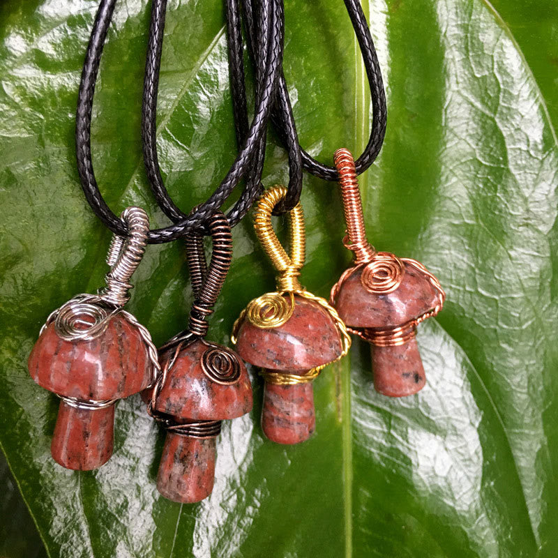 Olivenorma Hand Wound Natural Crystal Mushroom Necklace - Red Aventurine - Rose Gold - image 24