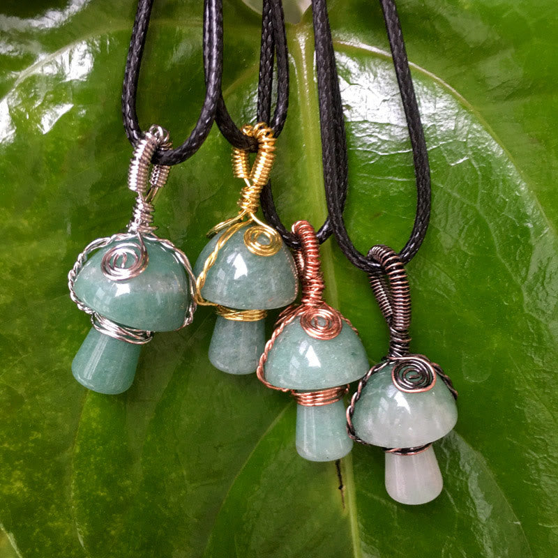 Olivenorma Hand Wound Natural Crystal Mushroom Necklace - Green Aventurine - Rose Gold - image 33