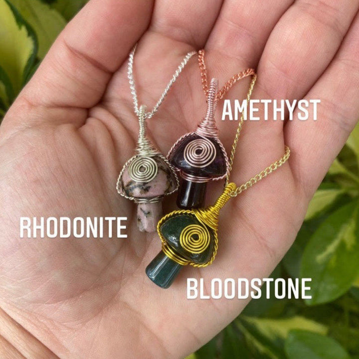 Olivenorma Hand Wound Natural Crystal Mushroom Necklace - image 49