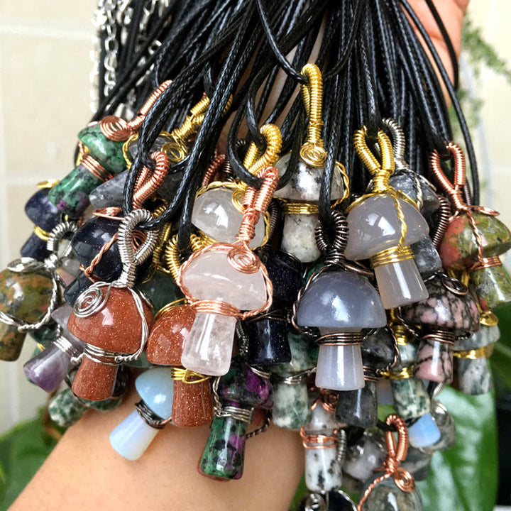 Olivenorma Hand Wound Natural Crystal Mushroom Necklace - image 46