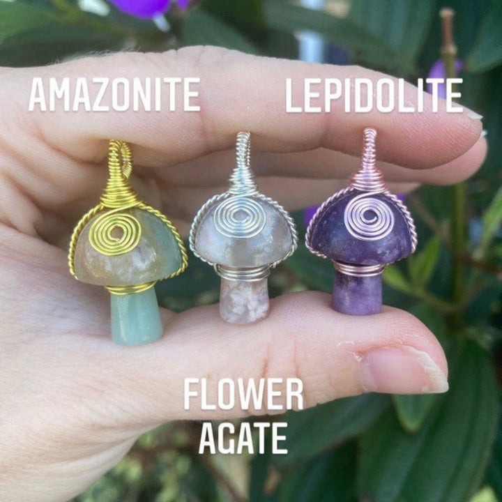 Olivenorma Hand Wound Natural Crystal Mushroom Necklace - image 47