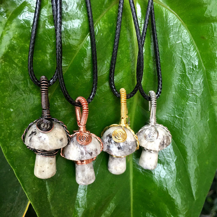 Olivenorma Hand Wound Natural Crystal Mushroom Necklace - Moonstone - Rose Gold - image 3