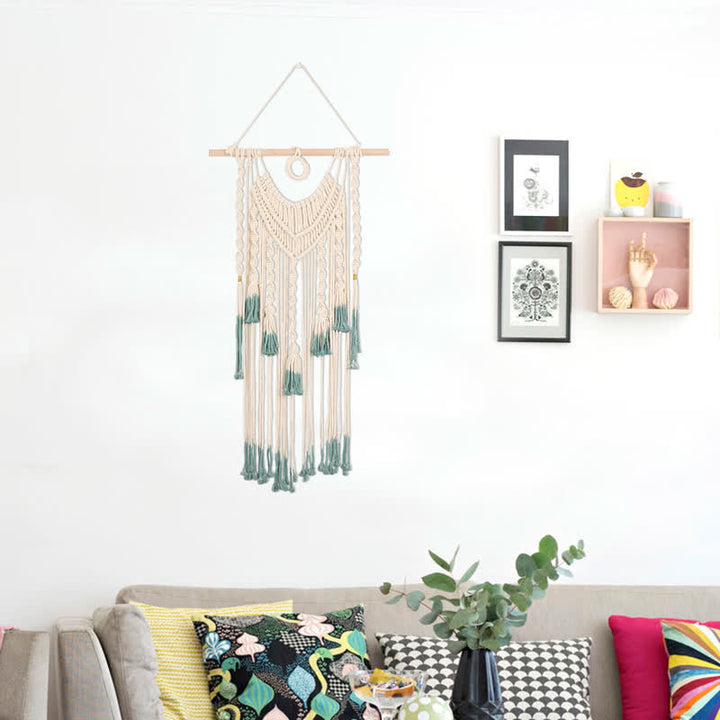 Olivenorma Macrame Green Beige Woven Tapestry Wall Hanging Decor - image 6