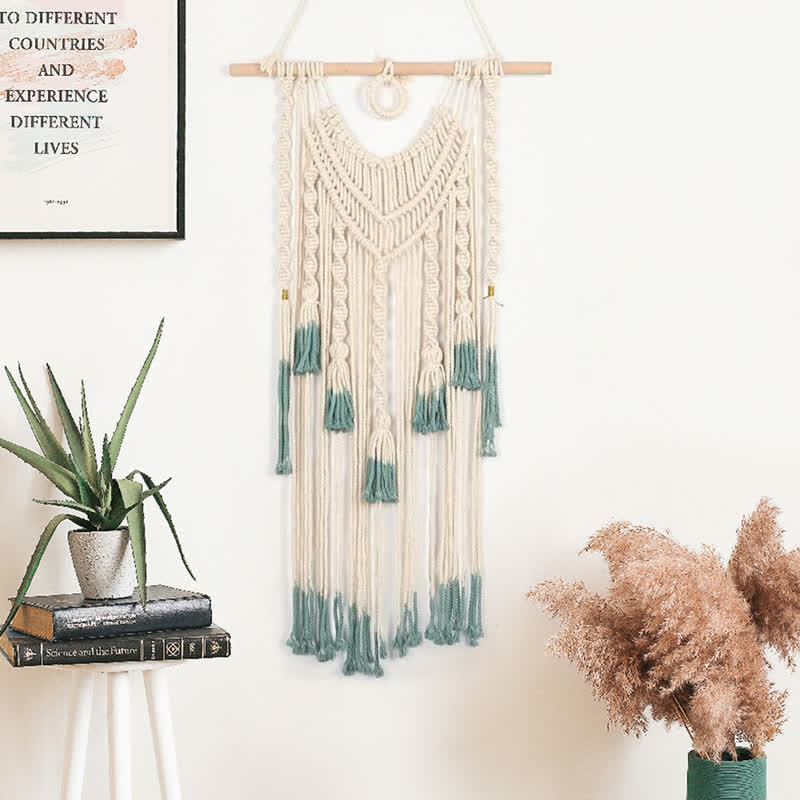 Olivenorma Macrame Green Beige Woven Tapestry Wall Hanging Decor - image 1