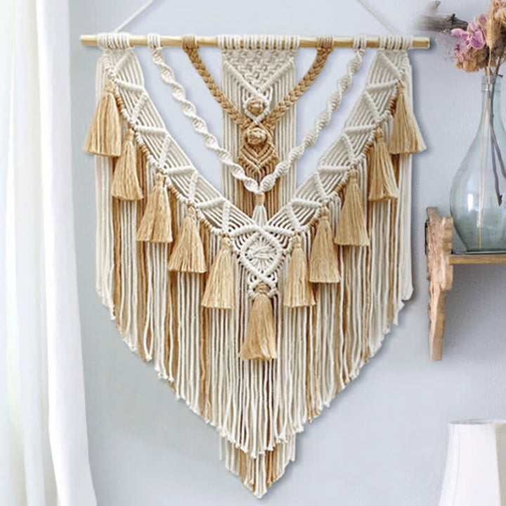 Olivenorma Khaki Green Handmade Weave Tassel Tapestry Wall Decor - image 5