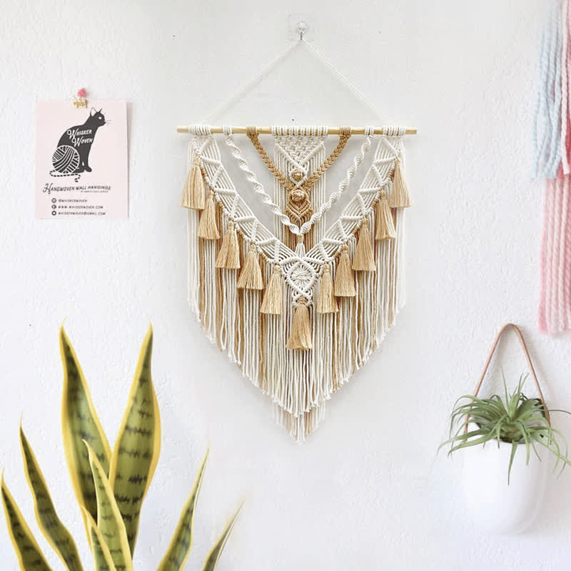 Olivenorma Khaki Green Handmade Weave Tassel Tapestry Wall Decor - image 2