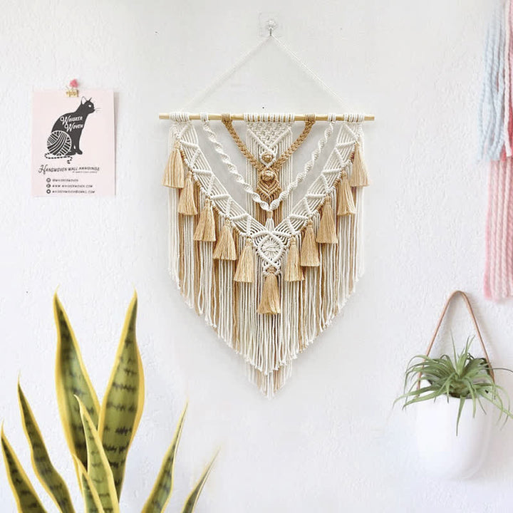 Olivenorma Khaki Green Handmade Weave Tassel Tapestry Wall Decor - image 2