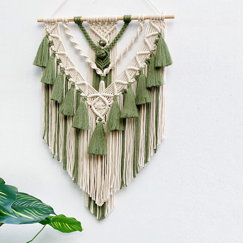 Olivenorma Khaki Green Handmade Weave Tassel Tapestry Wall Decor - image 7