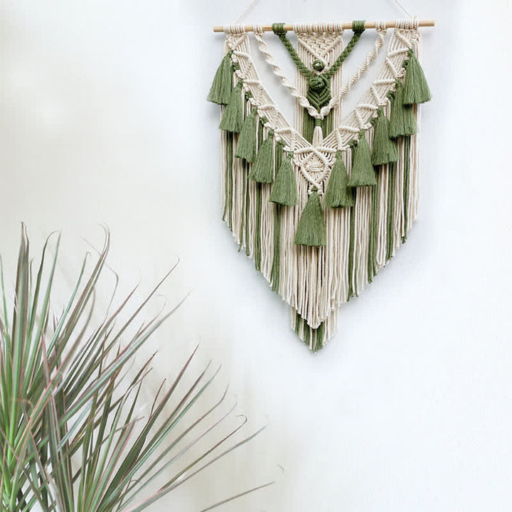 Olivenorma Khaki Green Handmade Weave Tassel Tapestry Wall Decor - image 8