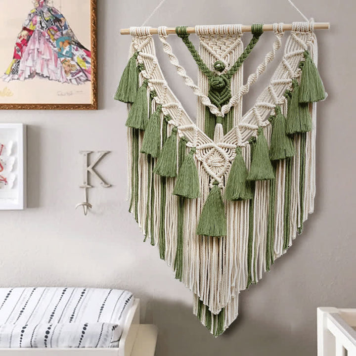 Olivenorma Khaki Green Handmade Weave Tassel Tapestry Wall Decor - image 9