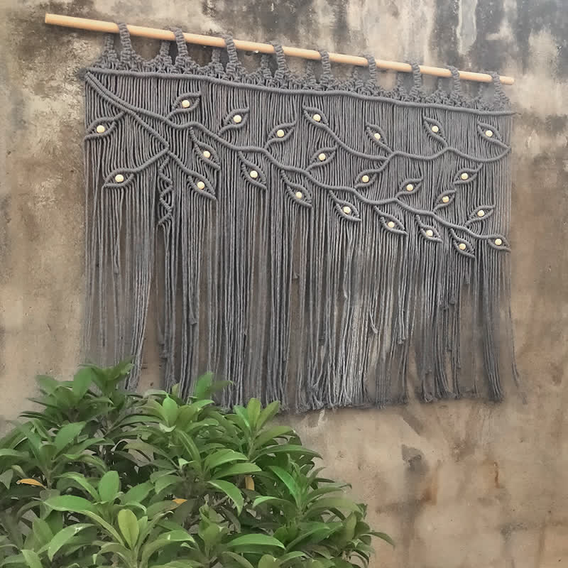 Olivenorma Leaf Shape Macrame Woven Tapestry Wall Hanging Decor - Gray - 110*80cm - image 9