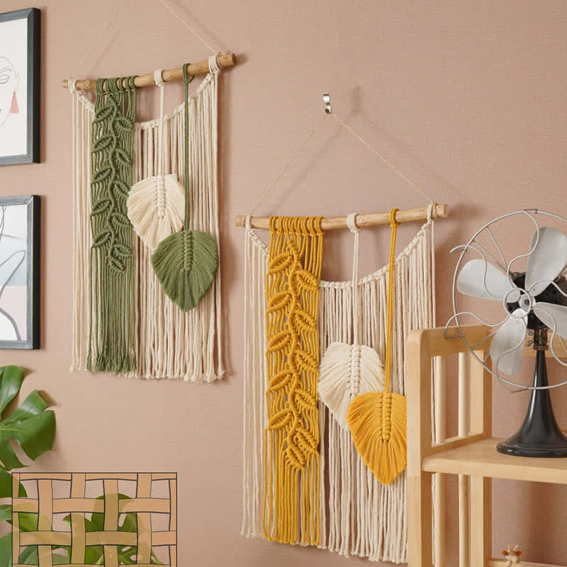 Olivenorma Handwoven Yellow Green Leaves Tassel Wall Decor - image 4