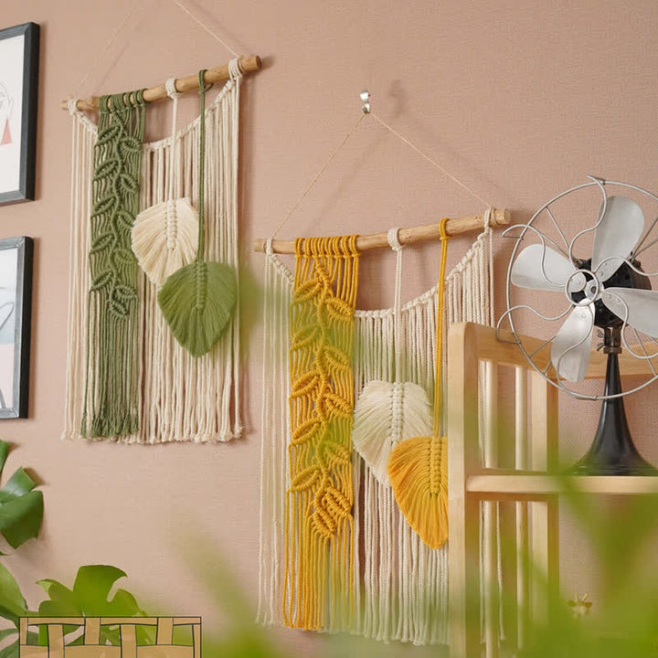 Olivenorma Handwoven Yellow Green Leaves Tassel Wall Decor - image 5
