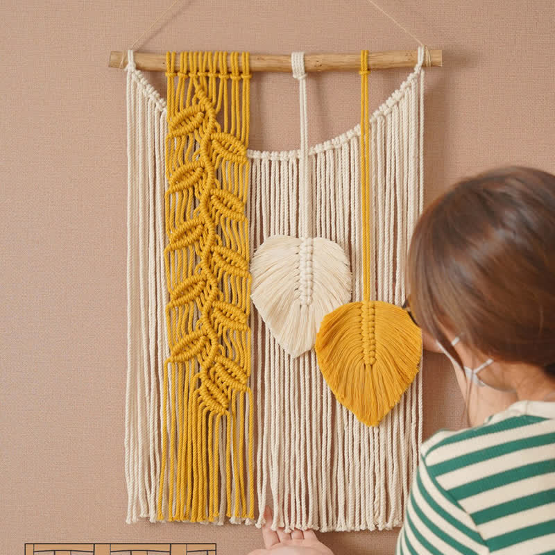 Olivenorma Handwoven Yellow Green Leaves Tassel Wall Decor - Yellow - 40*60cm - image 1