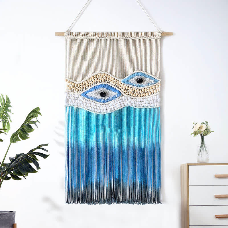 Olivenorma Weave Blue Evil Eye Dyed Tapestry Wall Decor - image 1