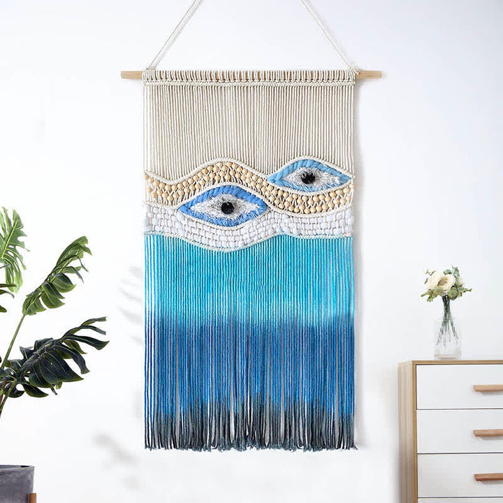 Olivenorma Weave Blue Evil Eye Dyed Tapestry Wall Decor - image 1