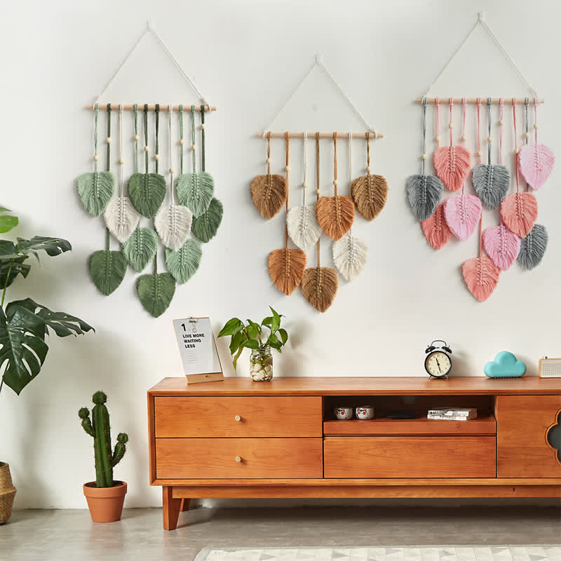 Olivenorma Handwoven Cotton Rope Leaf Tapestry Wall Decor - image 0