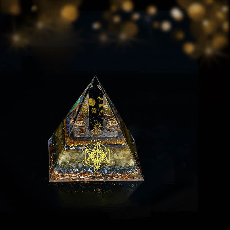 Olivenorma Obsidian Column Metatron's Cube Balance Orgone Pyramid - Attract Wealth and Prosperity & Smooth Sailing - 10cm*10cm - image 1