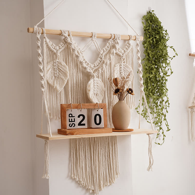 Olivenorma Boho Woven Tapestry Wood Shelf Wall Decor - 55*65cm - image 0
