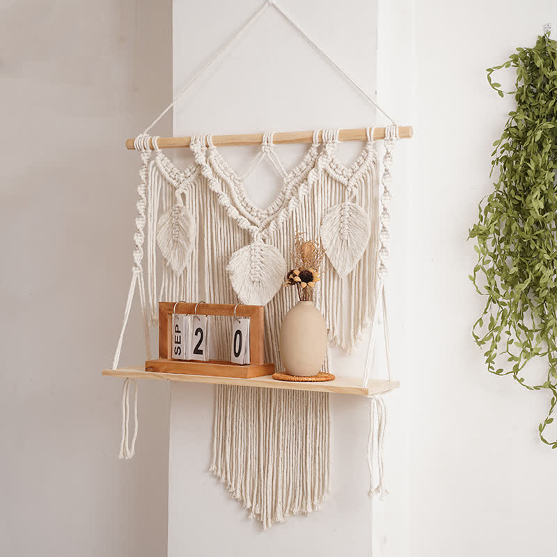 Olivenorma Boho Woven Tapestry Wood Shelf Wall Decor - image 4