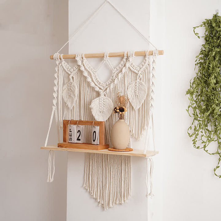 Olivenorma Boho Woven Tapestry Wood Shelf Wall Decor - image 4