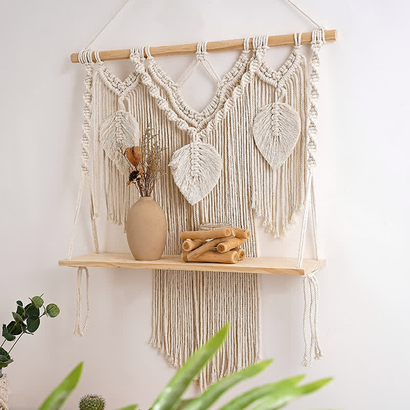 Olivenorma Boho Woven Tapestry Wood Shelf Wall Decor - image 5