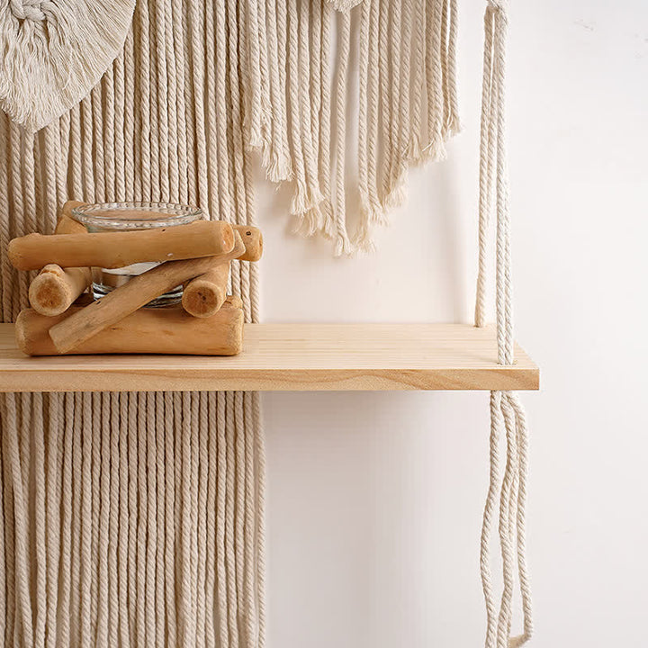 Olivenorma Boho Woven Tapestry Wood Shelf Wall Decor - image 8