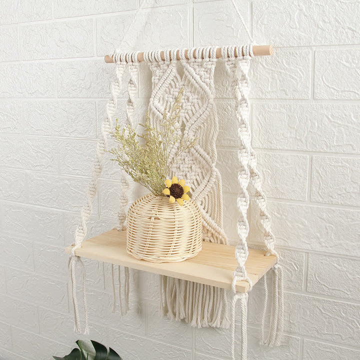 Olivenorma Handwoven Tapestry Wood Shelf Wall Decor - image 4