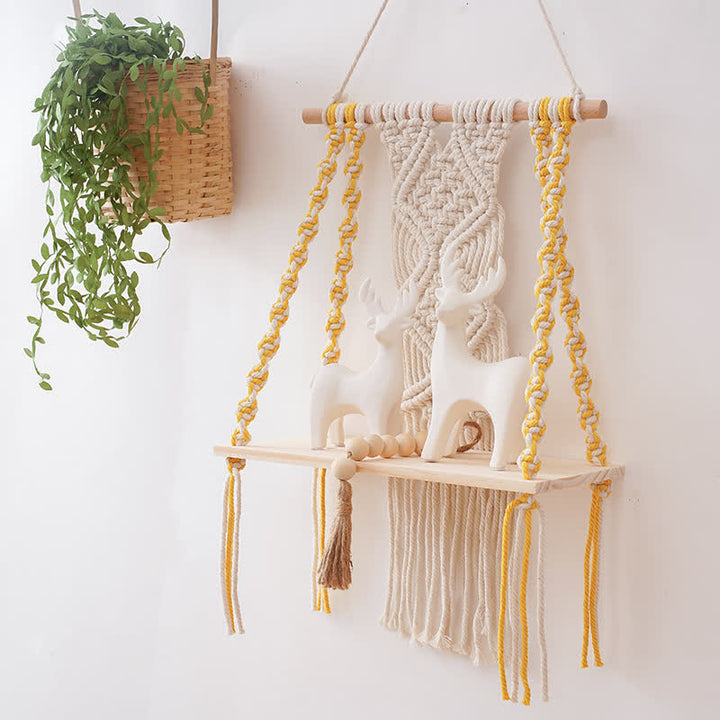 Olivenorma Handwoven Tapestry Wood Shelf Wall Decor - image 14