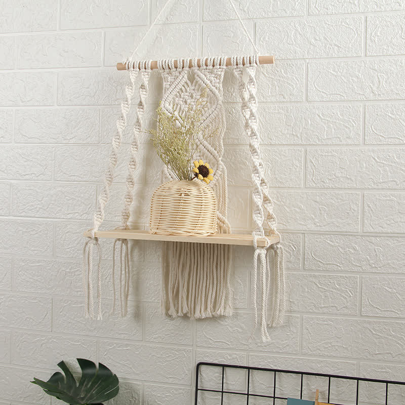 Olivenorma Handwoven Tapestry Wood Shelf Wall Decor - image 5
