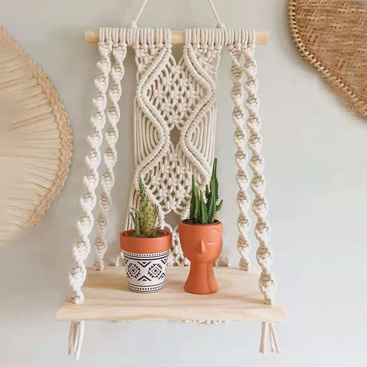 Olivenorma Handwoven Tapestry Wood Shelf Wall Decor - White - 30*50cm - image 0