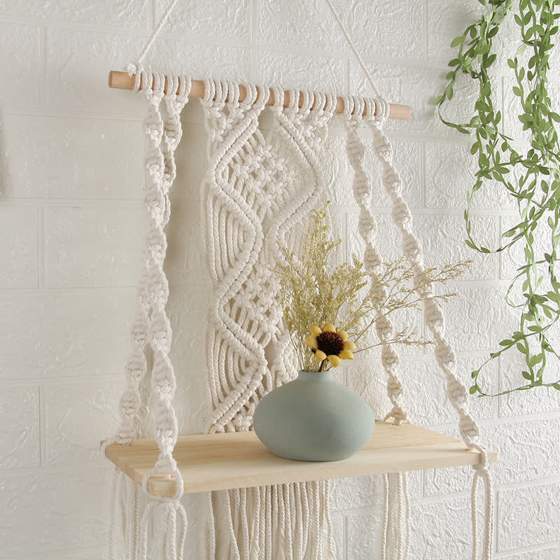 Olivenorma Handwoven Tapestry Wood Shelf Wall Decor - image 2