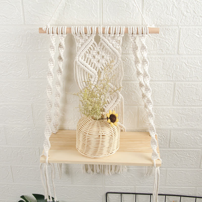 Olivenorma Handwoven Tapestry Wood Shelf Wall Decor - image 3