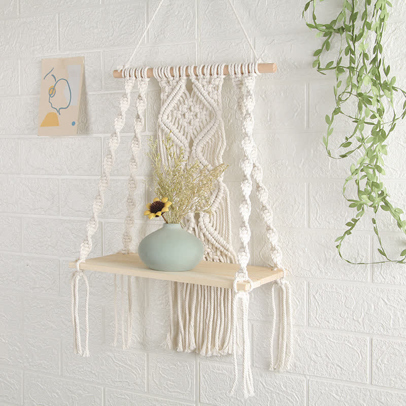 Olivenorma Handwoven Tapestry Wood Shelf Wall Decor - image 7