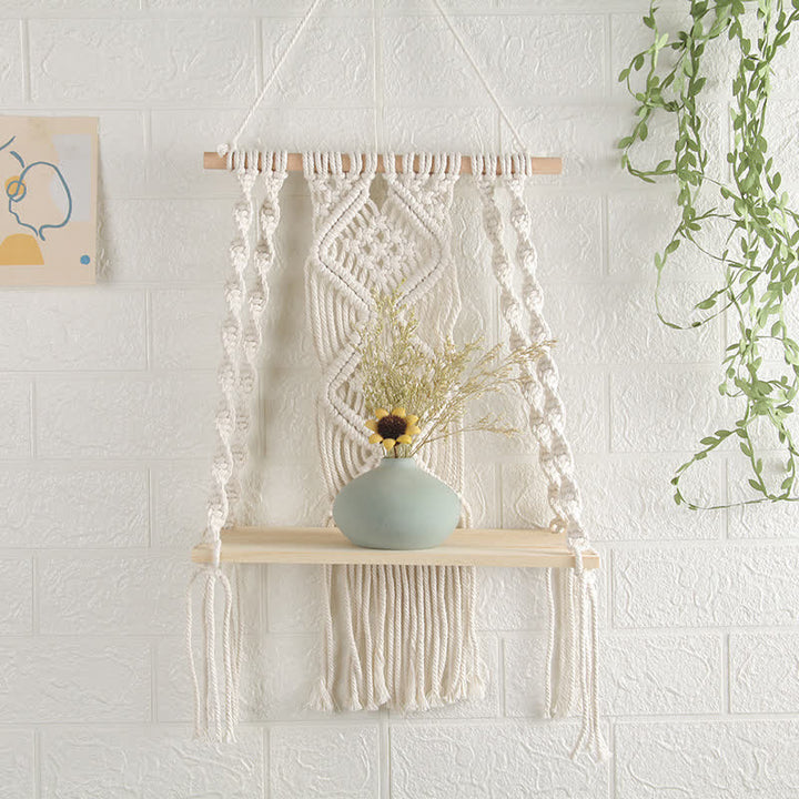 Olivenorma Handwoven Tapestry Wood Shelf Wall Decor - image 1