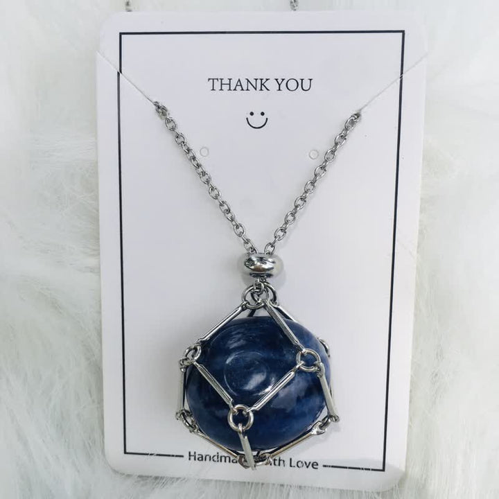 Olivenorma Small Natural Crystal Stone Pouch Necklace - Lapis Lazuli - Silver - image 19