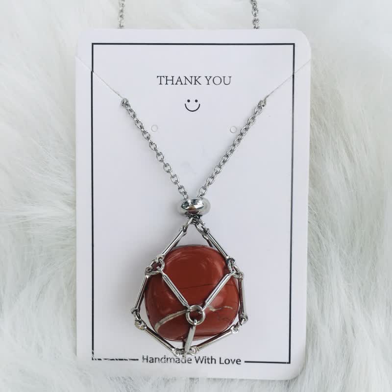 Olivenorma Small Natural Crystal Stone Pouch Necklace - Red Jasper - Silver - image 13