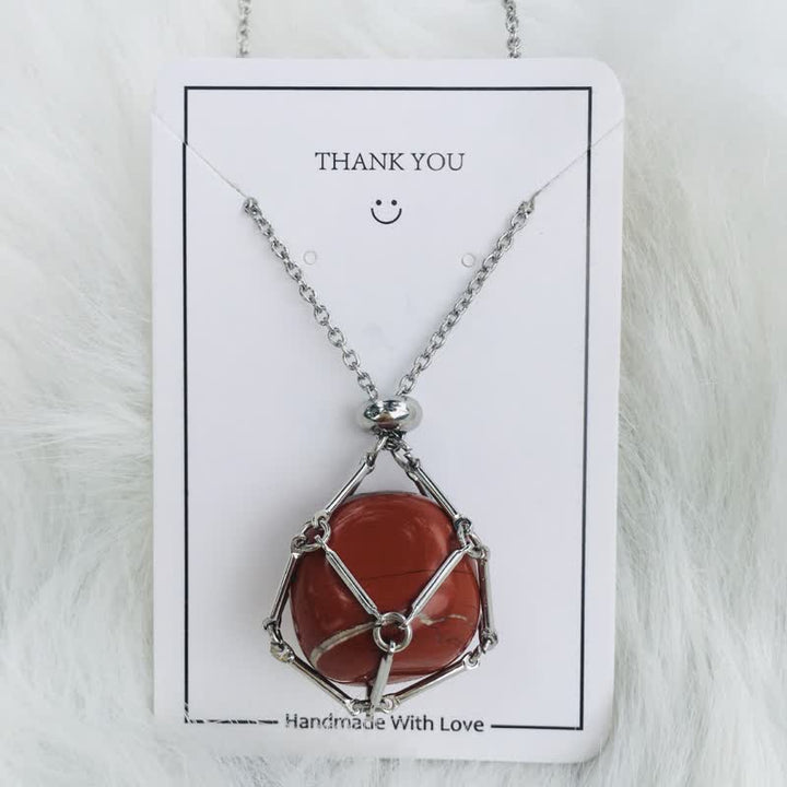 Olivenorma Small Natural Crystal Stone Pouch Necklace - Red Jasper - Silver - image 13