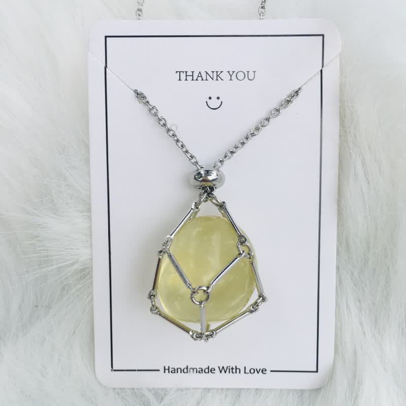 Olivenorma Small Natural Crystal Stone Pouch Necklace - Citrine - Silver - image 16