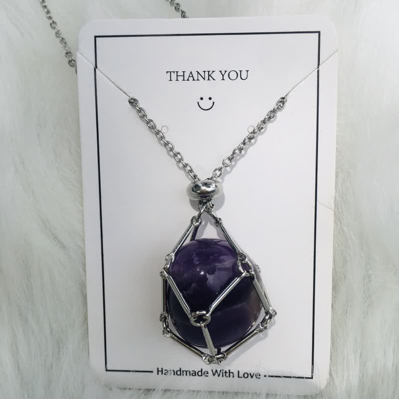 Olivenorma Small Natural Crystal Stone Pouch Necklace - Amethyst - Silver - image 7