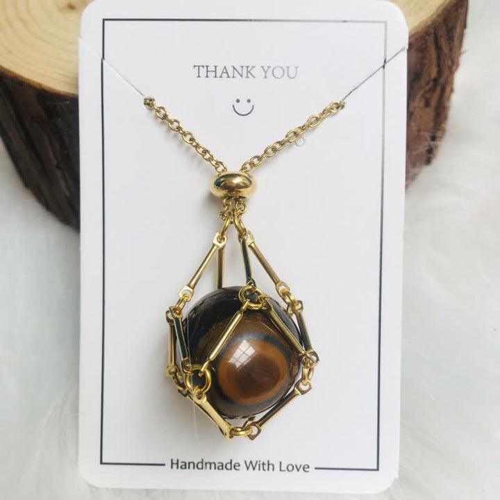 Olivenorma Small Natural Crystal Stone Pouch Necklace - Tiger Eye - Golden - image 23