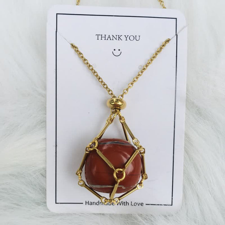 Olivenorma Small Natural Crystal Stone Pouch Necklace - Red Jasper - Golden - image 14