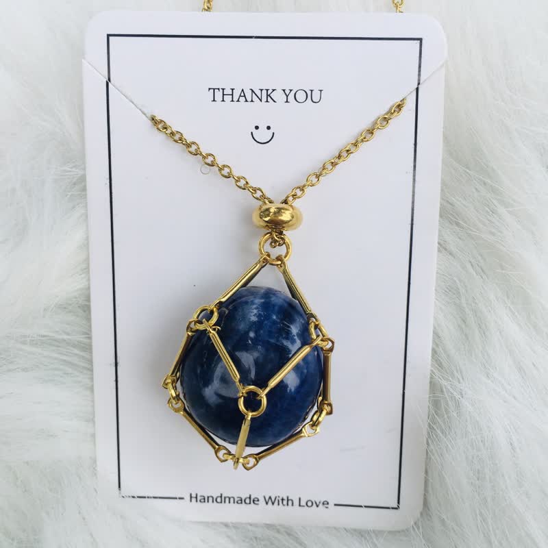 Olivenorma Small Natural Crystal Stone Pouch Necklace - Lapis Lazuli - Golden - image 20