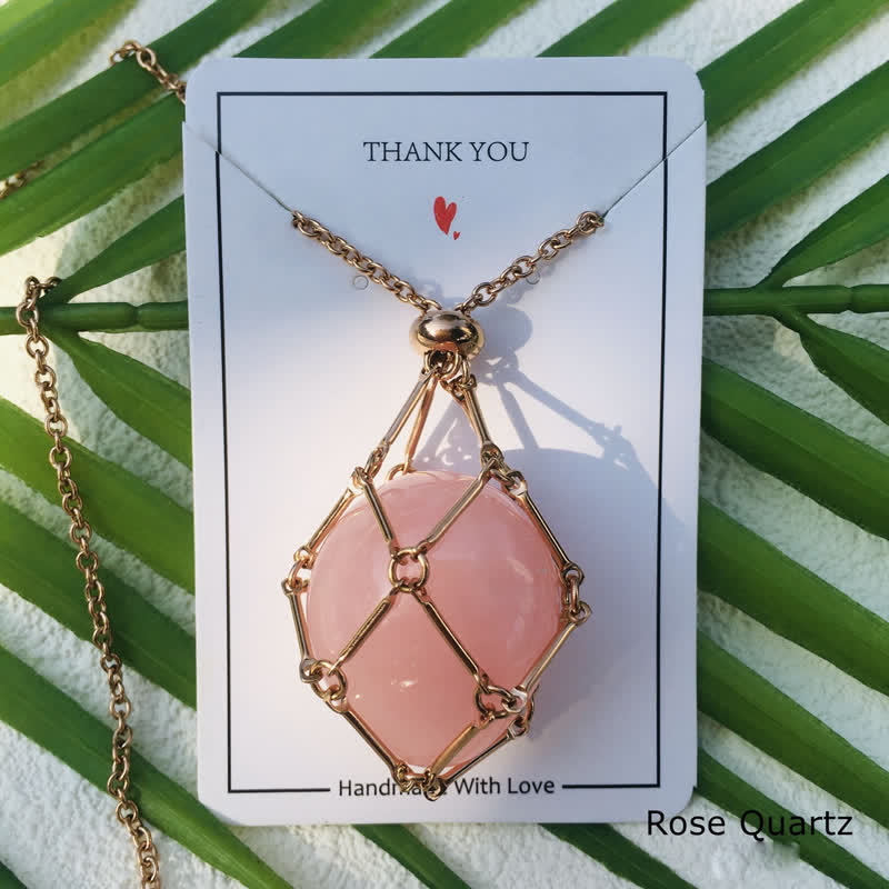 Olivenorma Medium Natural Crystal Rose Gold Pouch Necklace - Rose Quartz - image 1