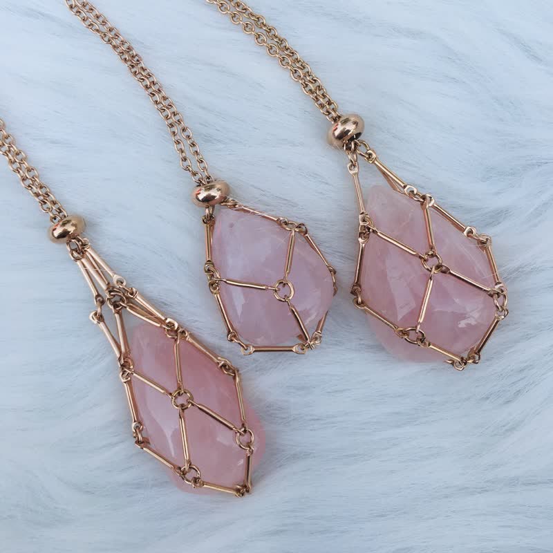 Olivenorma Medium Natural Crystal Rose Gold Pouch Necklace - image 0