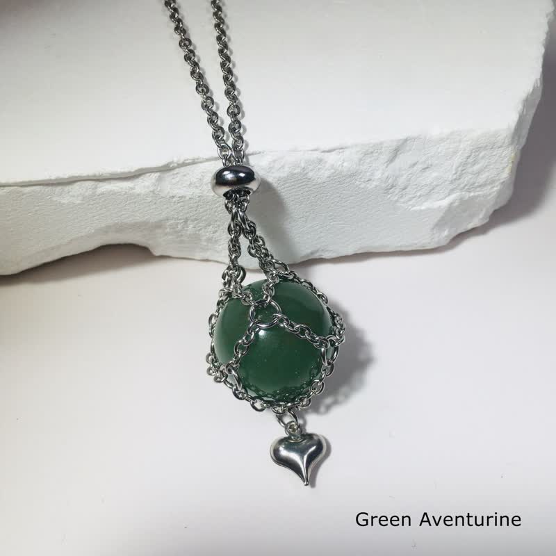 Olivenorma Natural Crystal Silver Color Pouch Heart Pendant Necklace - Green Aventurine - image 4