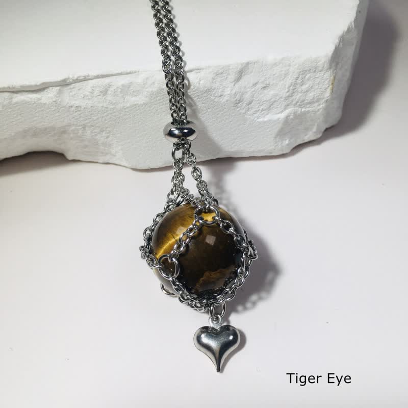 Olivenorma Natural Crystal Silver Color Pouch Heart Pendant Necklace - Tiger Eye - image 13