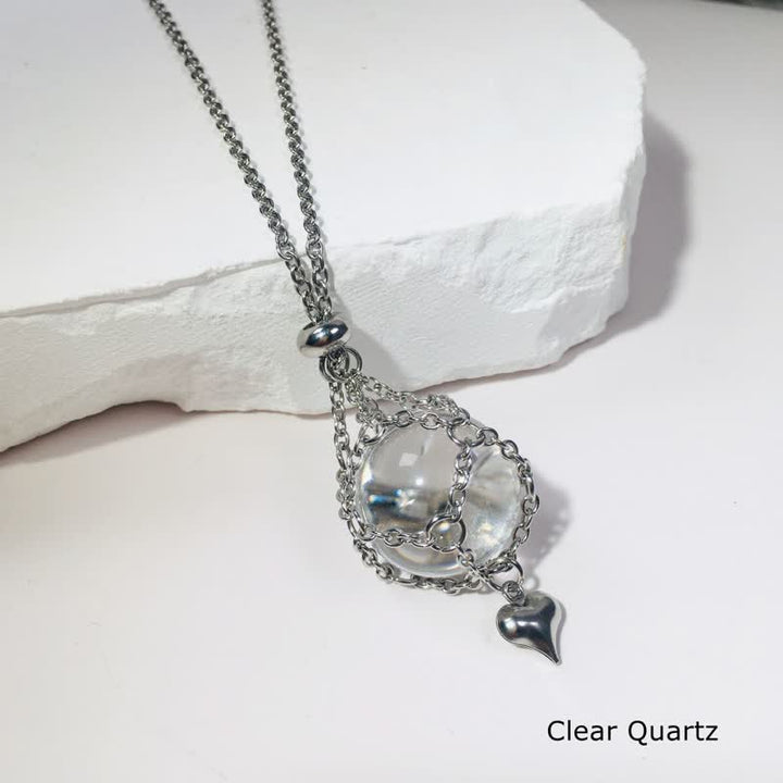 Olivenorma Natural Crystal Silver Color Pouch Heart Pendant Necklace - Clear Crystal - image 10